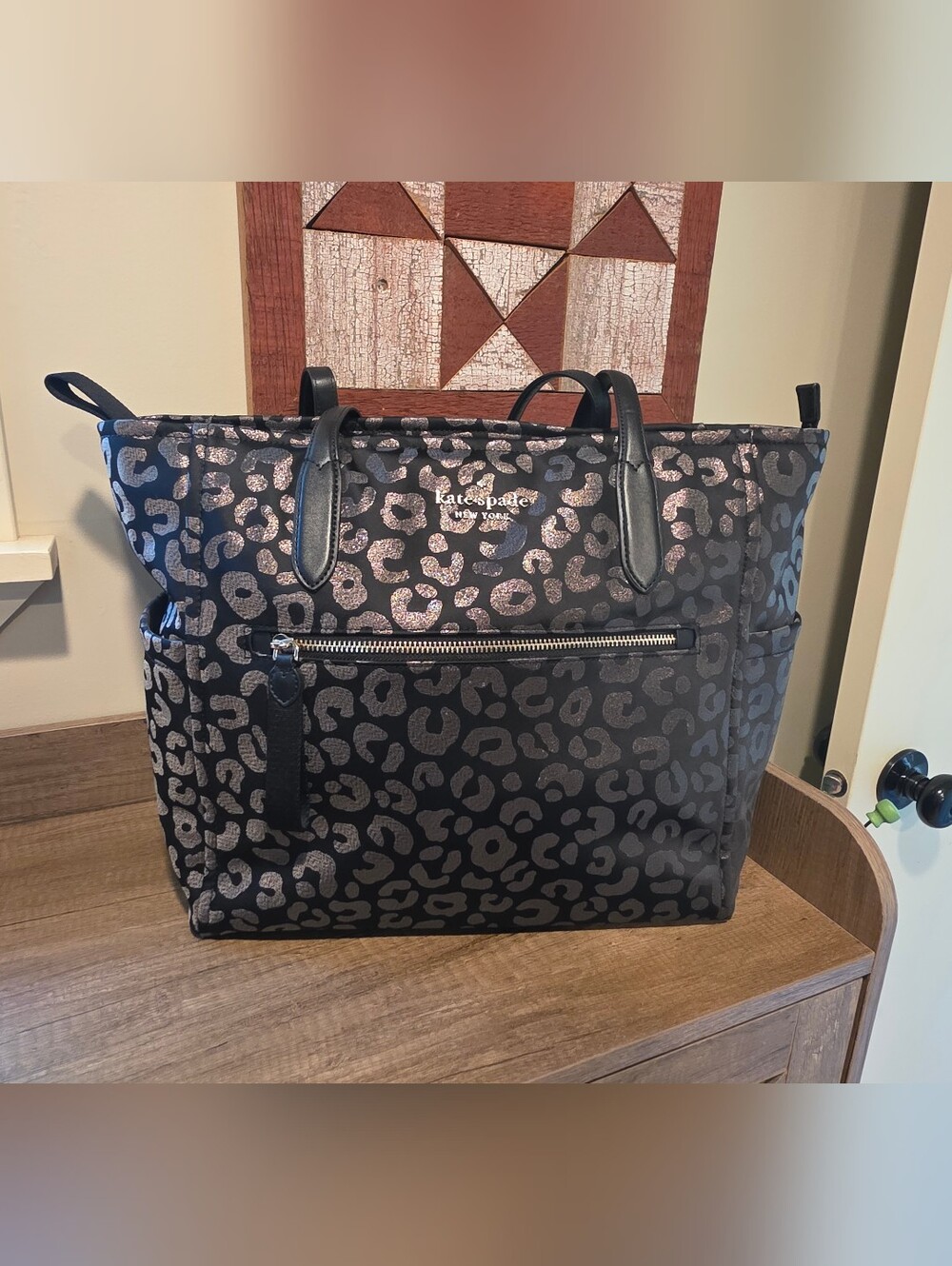 kate spade Black and Metallic Leopard Print Tote